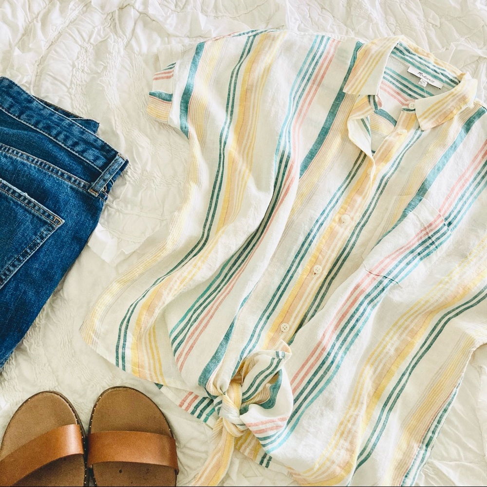 Madewell Striped Tie Front Button Down
